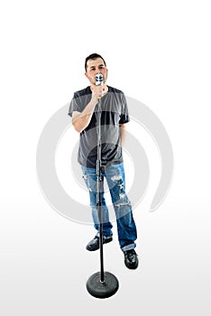 Singer Vocalist Isolated on White arm behind back
