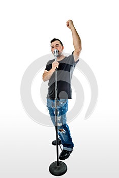 Singer Vocalist on White fist in the air