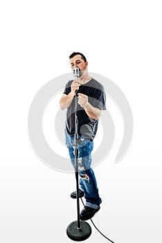 Singer Vocalist on White pointing gesturing