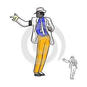 singer in white suit and a glove dancing with famous style vector illustration sketch doodle hand drawn with black lines isolated