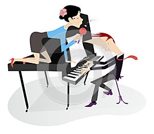Singer woman and a pianist in the concert illustration