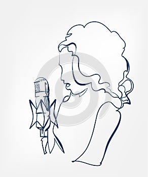 Singer women jazz microphone sketch line vector design