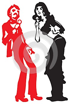 Singers duet, pop rock duo cabaret musicians vector illustration