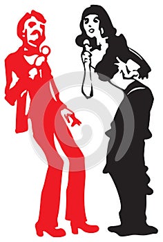 Singers duet, pop rock duo cabaret musicians vector illustration photo