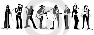 Singers Silhouette Set. Jazz, pop, rock, country, disco vocalists.
