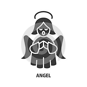 Singing angel glyph icon. Christmas symol. Vector illustration