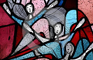 Singing angels in stained glass photo