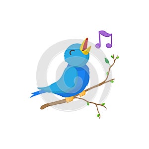 Singing bird icon, cartoon style