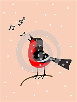 Singing bird on a pink background