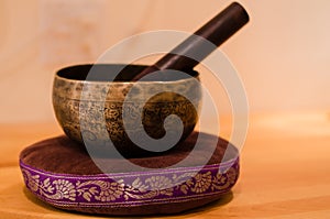 Singing Bowl on a Pillow with Wand
