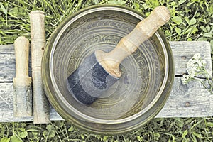 Singing Bowl with wooden mallets