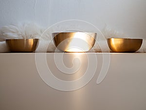 Singing bowls close up sound healing instrument for ceremony