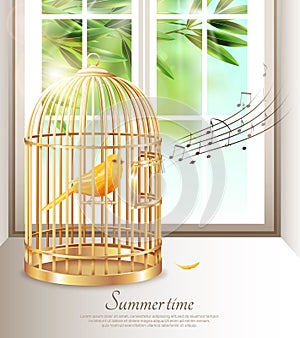 Singing Canary In Summer Time Illustration