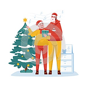 Singing Christmas carols illustration