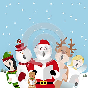 Singing christmas characters in the snow cartoon