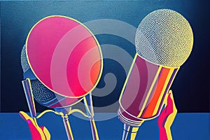 singing contest poster illustration of a microphone, colorful, ai generated image