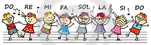 Singing and dancing children, do,re,mi,fa,sol,la,si,do, eps.