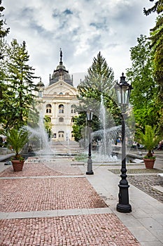 Singing fountain in front of State Theatre at Main square in Kosice SLOVAKIA