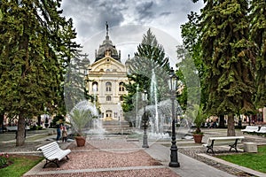 Singing fountain in front of State Theatre at Main square in Kosice SLOVAKIA