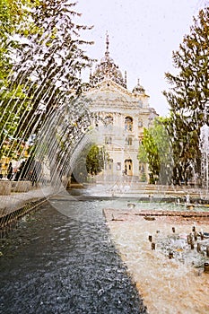 Singing fountain in front of State Theatre at Main square in Kosice SLOVAKIA