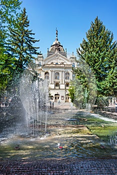 Singing fountain in front of State Theatre at Main square in Kosice SLOVAKIA