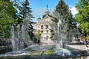 Singing fountain in front of State Theatre at Main square in Kosice SLOVAKIA