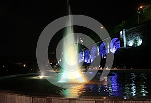 Singing fountain at Rike square Tbilisi at night