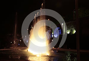 Singing fountain at Rike square Tbilisi at night