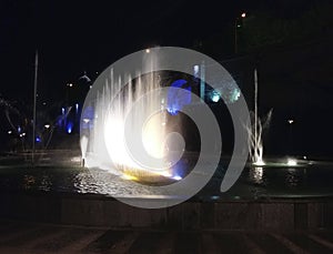 Singing fountain at Rike square Tbilisi at night, Georgia republic