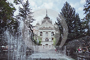 The Singing Fountain and State Opera Theater in Kosice Old Town, Slovakia