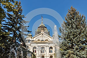 Singing Fountain and State Theater in Kosice Old Town, Slovakia.