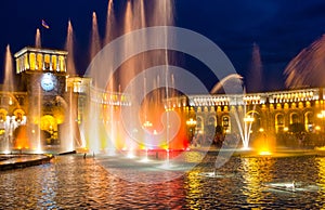 Singing fountains in the central Republic Square. The city Yerevan has a population of 1 million