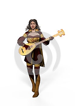 Singing Girl with Lute, 3D Illustration