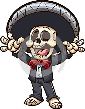 Singing mariachi skeleton with arms up photo