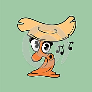 Singing mushroom chanterelle. Vintage toons: funny character, vector illustration trendy classic retro cartoon style