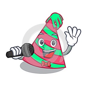 Singing party hat mascot cartoon