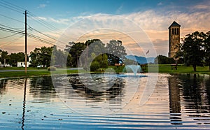 The singing tower and a pond in Carillon Park, Luray, Virginia.