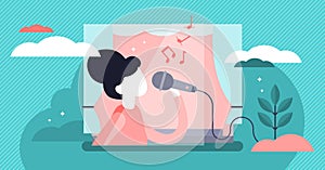 Singing vector illustration. Flat tiny musical performance persons concept.