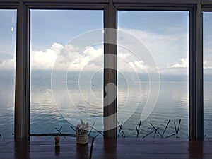Singkarak lake, Solok, West Sumatra, Indonesia. beautiful lake stock photos. house beside lake