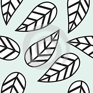 Single abstract black and white leaves pattern