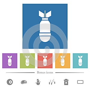 Single air bomb flat white icons in square backgrounds photo