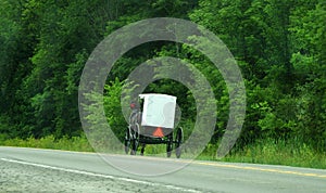 Single Amish buggy moves along quiet NYS country road