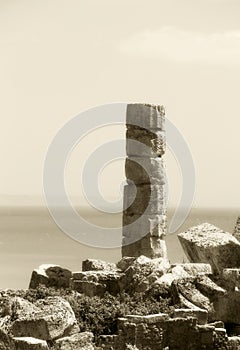 Single ancient greek column, vintage hue