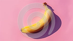 Single banana on a pink background