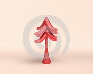 Single Banana Tree, monochrome flat red color 3D Icon on light background, 3d Rendering