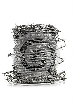 Single Barbed wire coil on white background