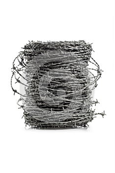 Single Barbed wire coil on white background