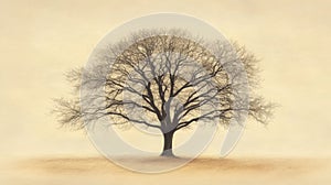 Single Bare Tree in Beige Field
