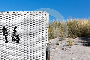 Single beach chair at the Baltic Sea beach, Poel, Germany