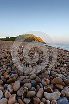 Single beach at Seatown, Dorset, UK at dusk photo